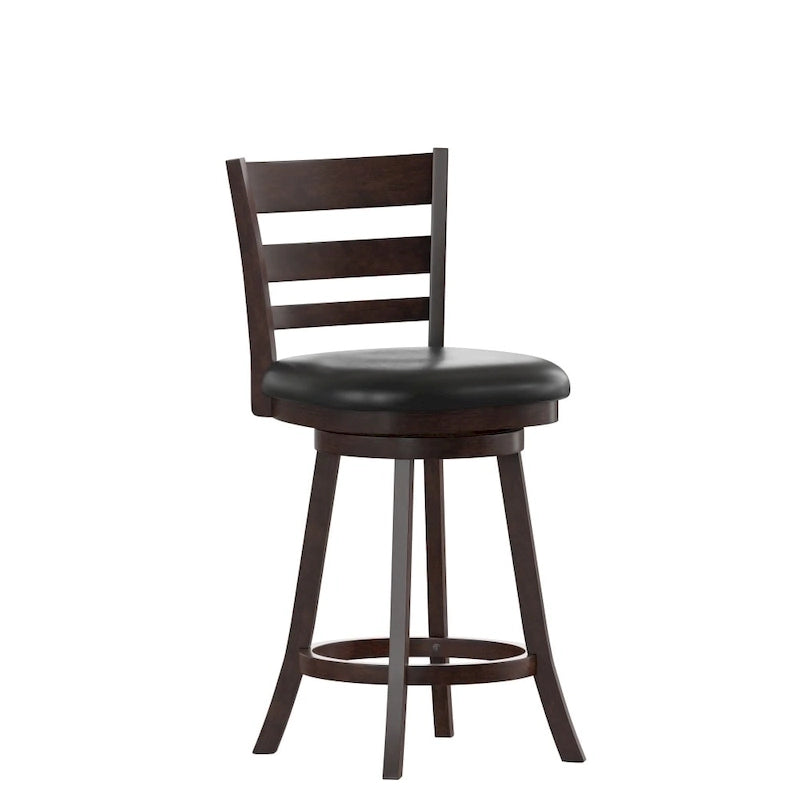 Ladderback Wooden Counter Height Stool with Upholstered Seat