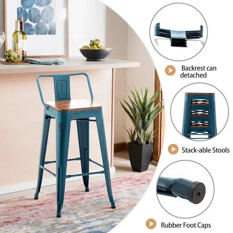 Andeworld Bar Stools 24 Inches Metal bar stools with backs Set of 4