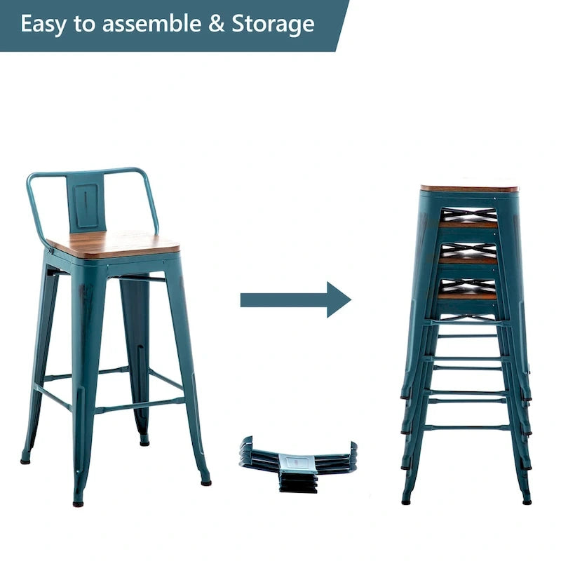 Andeworld Bar Stools 24 Inches Metal bar stools with backs Set of 4