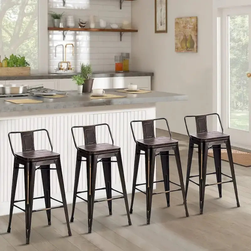 Andeworld Bar Stools 24 Inches Metal bar stools with backs Set of 4