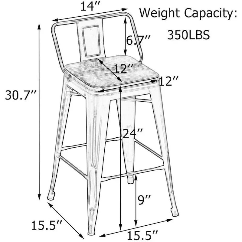 Andeworld Bar Stools 24 Inches Metal bar stools with backs Set of 4