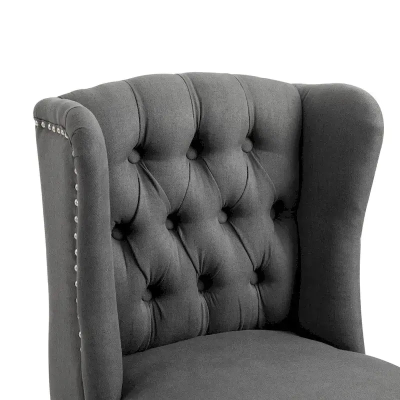 HOMCOM 2 Piece Counter Height Barstools Kitchen Breakfast Stools with Nailhead-Trim and Tufted Back, Solid Wood Legs