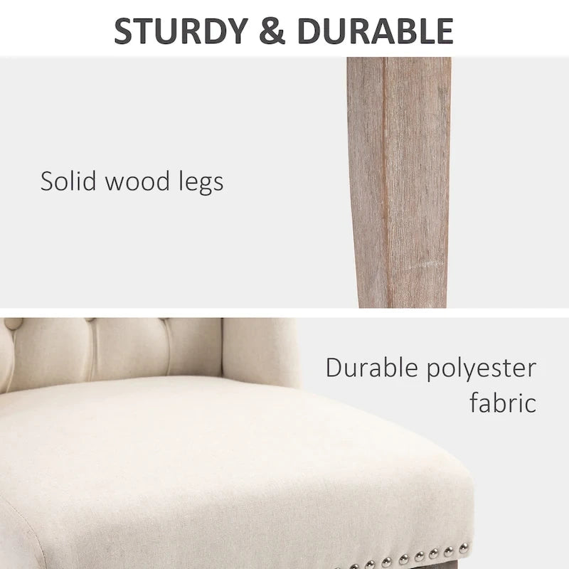 HOMCOM 2 Piece Counter Height Barstools Kitchen Breakfast Stools with Nailhead-Trim and Tufted Back, Solid Wood Legs