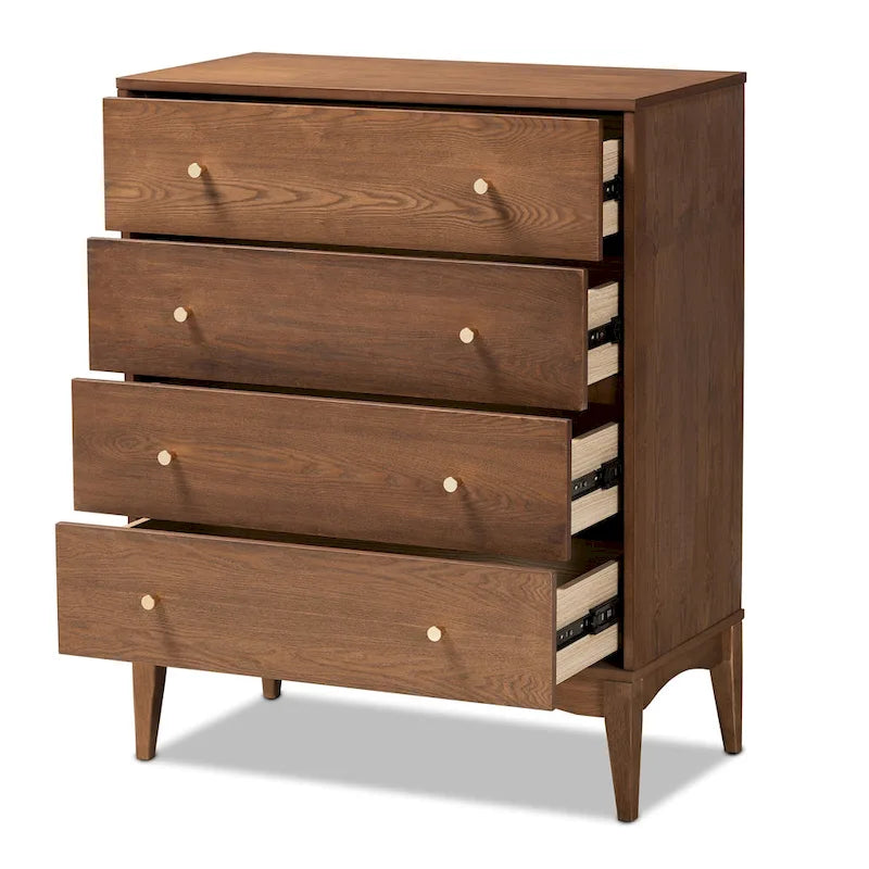 Landis Mid-Century Modern Ash Walnut Finished Wood 4-Drawer Chest