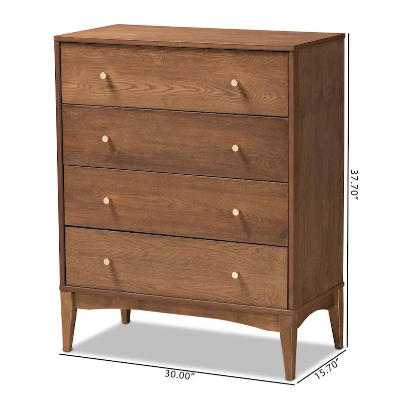 Landis Mid-Century Modern Ash Walnut Finished Wood 4-Drawer Chest