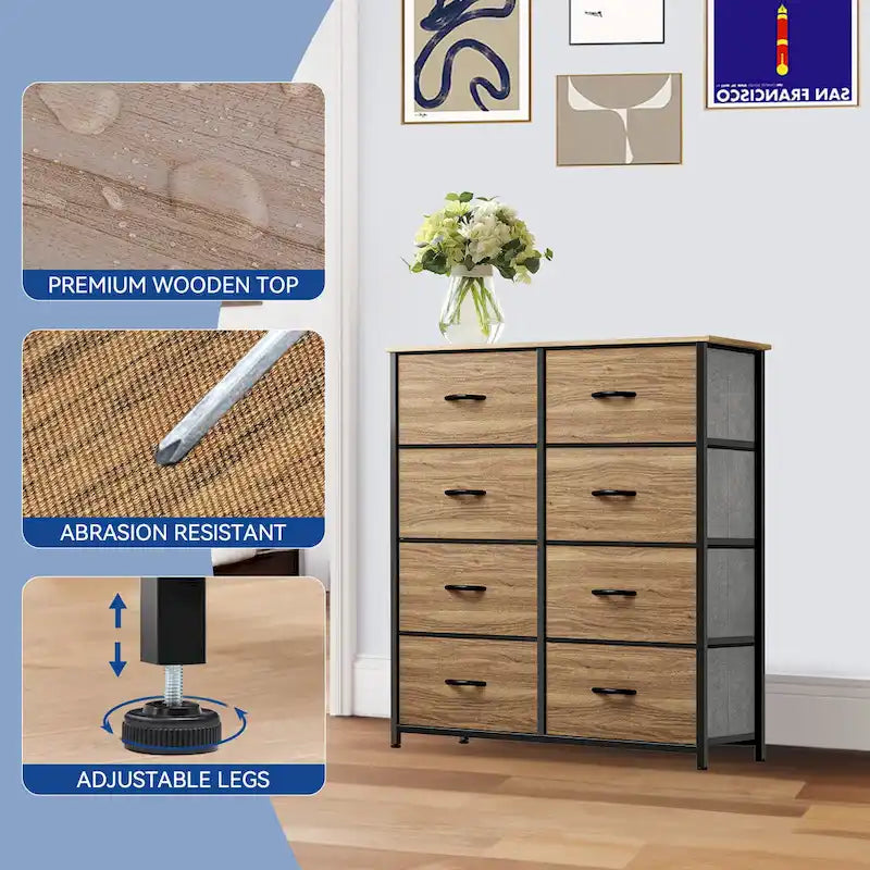 Modern 8-drawers Vertical Fabric Dresser Bedroom Storage Tower
