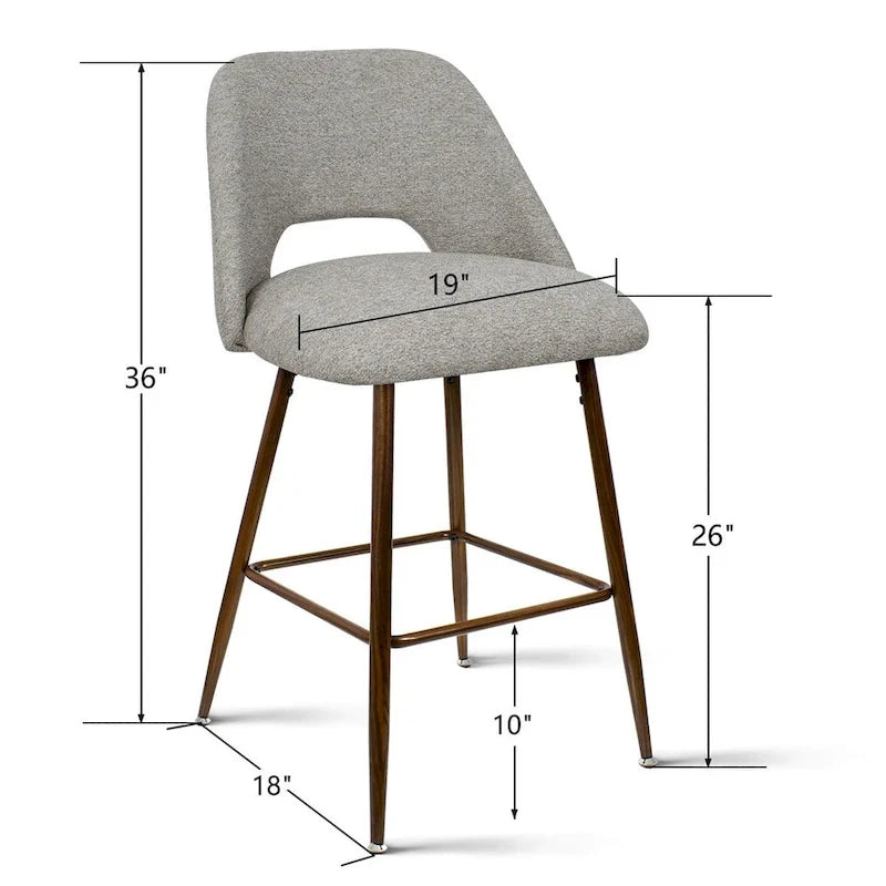 Upholstered Modern Bar Stool Walnut Leg (Set of 2)