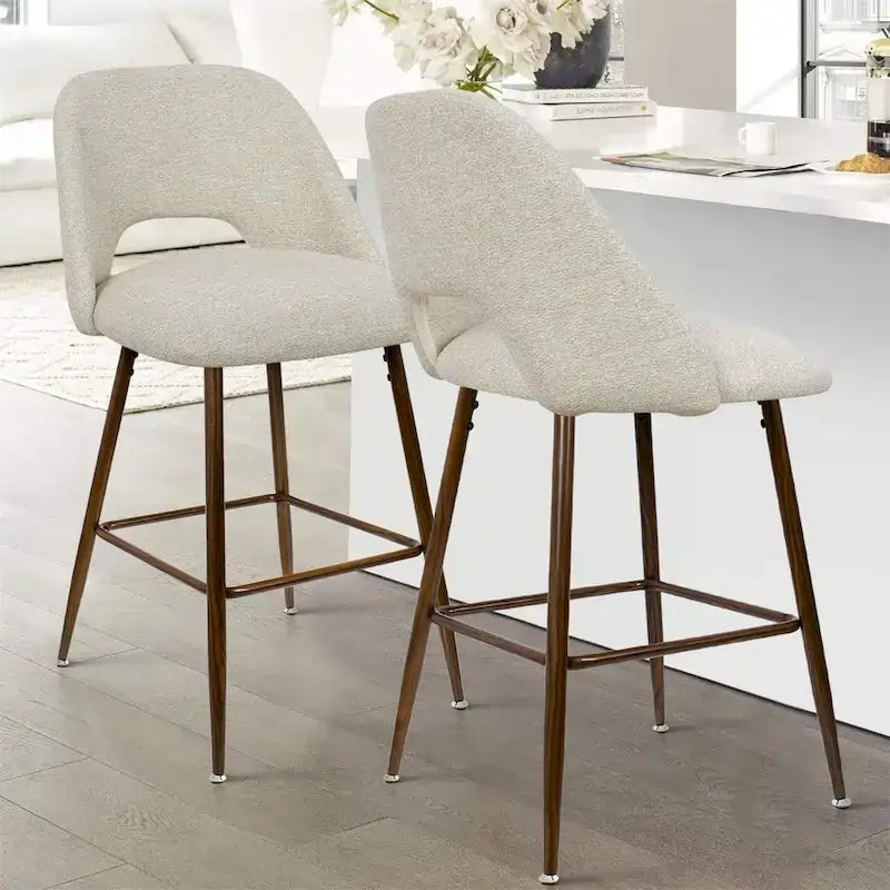 Upholstered Modern Bar Stool Walnut Leg (Set of 2)