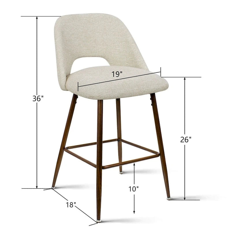 Upholstered Modern Bar Stool Walnut Leg (Set of 2)