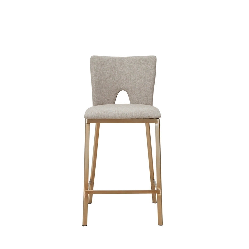 Modrest Burton Contemporary Beige & Brass Counter Stool (Set of 2)