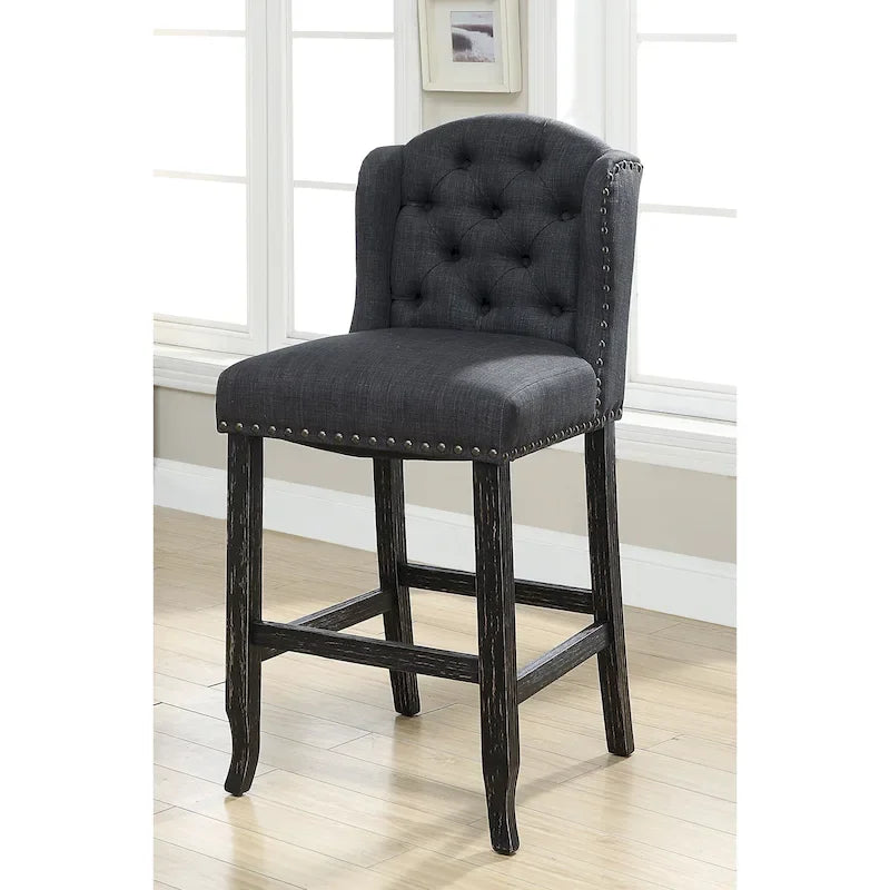 Tays Rustic Linen Tufted Bar Height Chairs (Set of 2) by Furniture of America