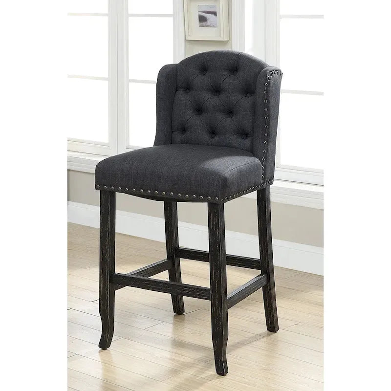 Tays Rustic Linen Tufted Bar Height Chairs (Set of 2) by Furniture of America