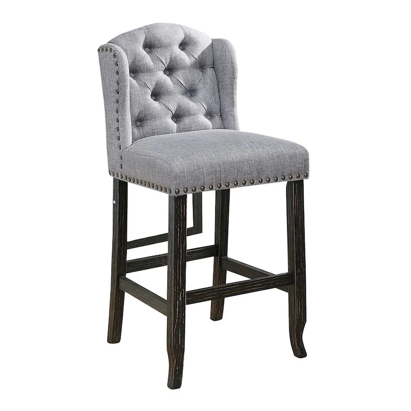 Tays Rustic Linen Tufted Bar Height Chairs (Set of 2) by Furniture of America
