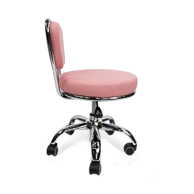 Dayton Short Stool Adjustable 13 to 15 Low Rolling Chair with Backrest, Pink - N/A