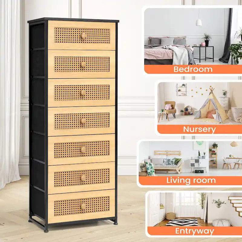 7 Drawers Chest Furniture Storage Tower Organizer Unit for Bedroom
