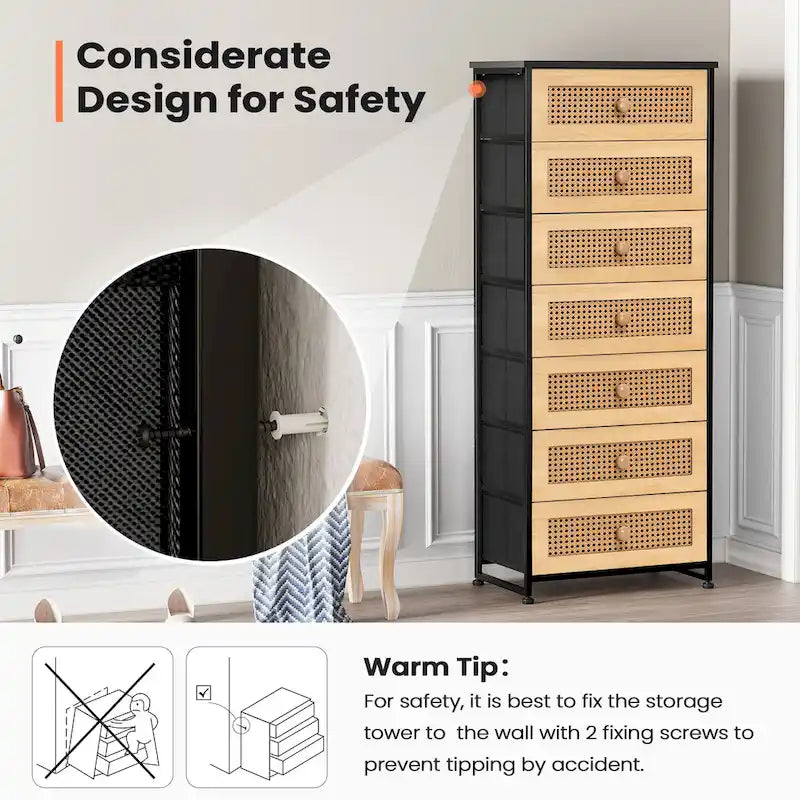 7 Drawers Chest Furniture Storage Tower Organizer Unit for Bedroom