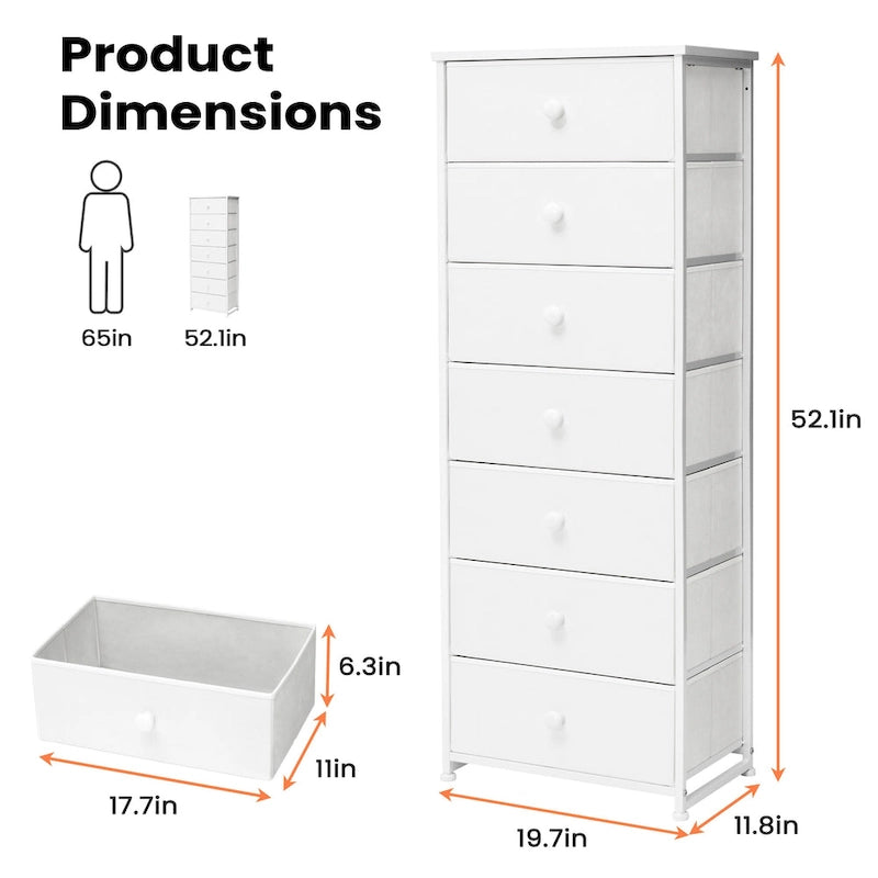 7 Drawers Chest Furniture Storage Tower Organizer Unit for Bedroom