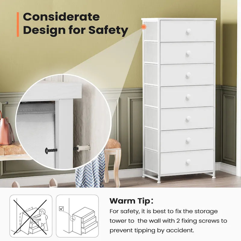 7 Drawers Chest Furniture Storage Tower Organizer Unit for Bedroom