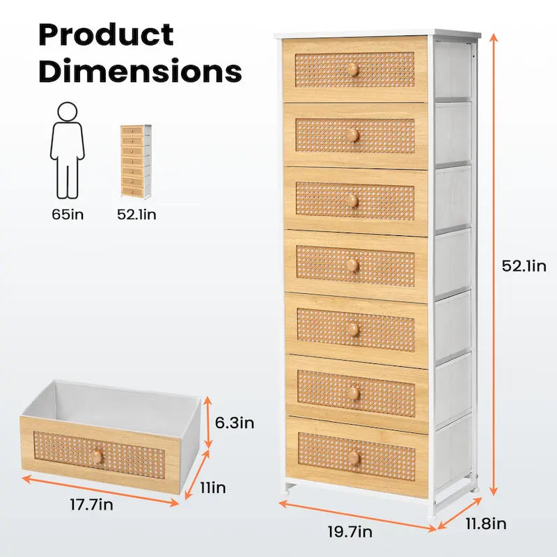 7 Drawers Chest Furniture Storage Tower Organizer Unit for Bedroom