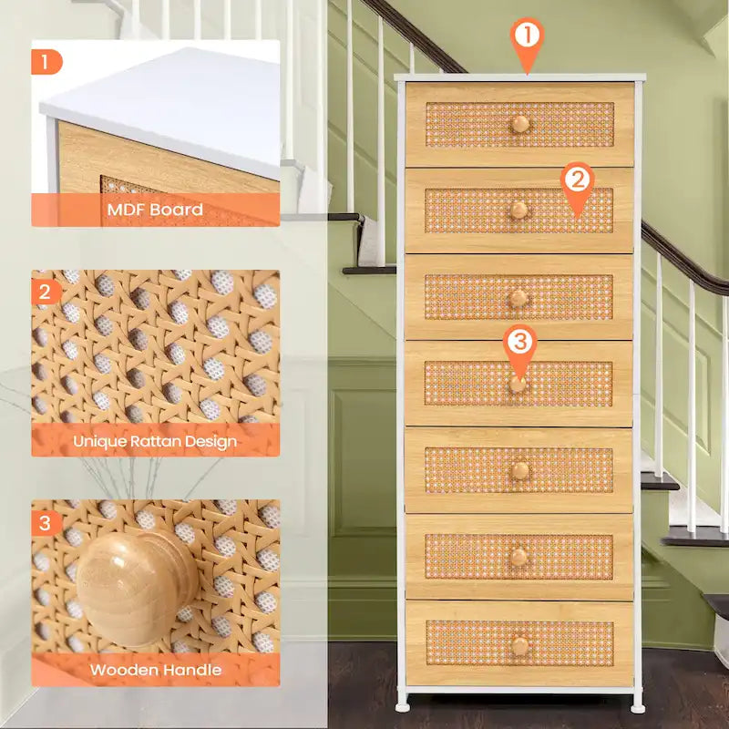 7 Drawers Chest Furniture Storage Tower Organizer Unit for Bedroom