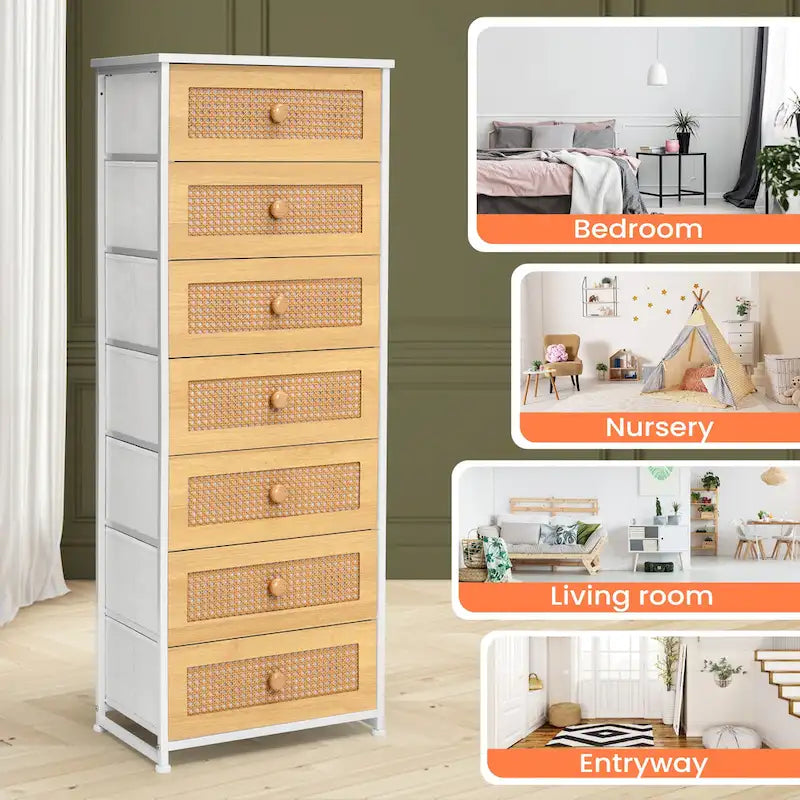 7 Drawers Chest Furniture Storage Tower Organizer Unit for Bedroom