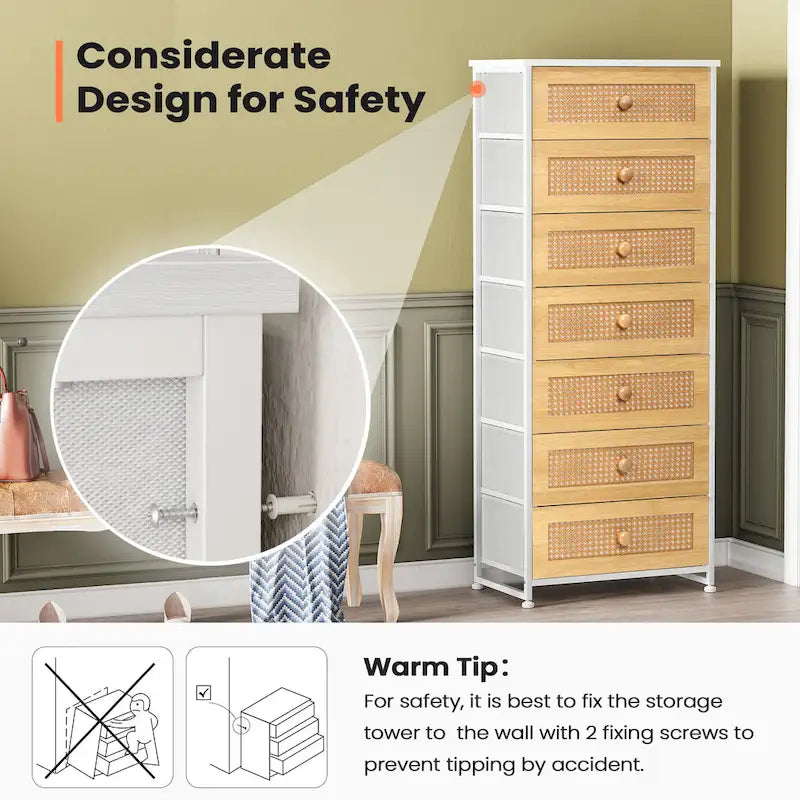 7 Drawers Chest Furniture Storage Tower Organizer Unit for Bedroom