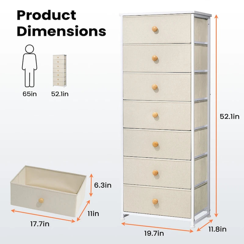 7 Drawers Chest Furniture Storage Tower Organizer Unit for Bedroom