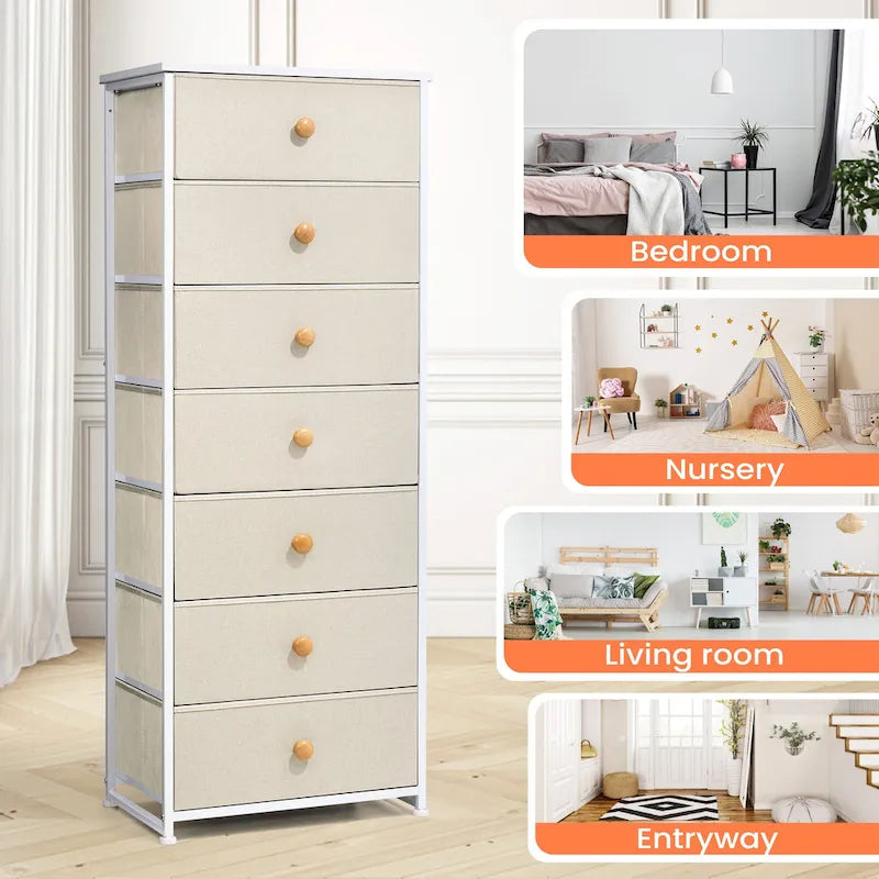 7 Drawers Chest Furniture Storage Tower Organizer Unit for Bedroom