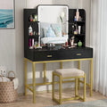 Makeup Vanity Dressing Table with LED Lights, Storage Shelves, Cushioned Stool & 2 Drawers