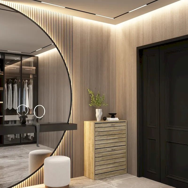 6-12 Pair Shoe Storage Cabinet Two Drawer Space Saving Grey/Oak