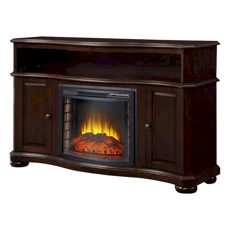 Pleasant Hearth Merrill 54  TV Stand with Electric Fireplace in Merlot - 54 inches in width