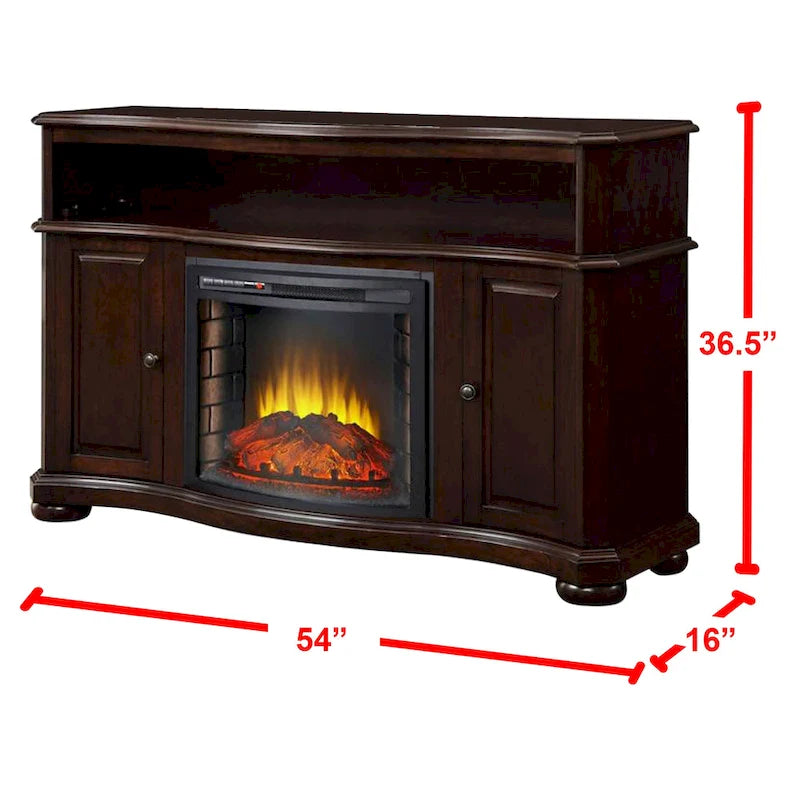 Pleasant Hearth Merrill 54  TV Stand with Electric Fireplace in Merlot - 54 inches in width
