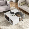 DH BASIC Modern White Square Coffee Table with 16 Colors LED Light, Shelf, and Drawer by Denhour