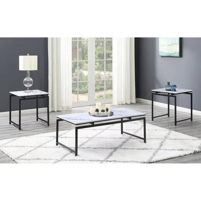 Clark 3-piece Faux Marble Top Coffee Table Set White Faux Marble