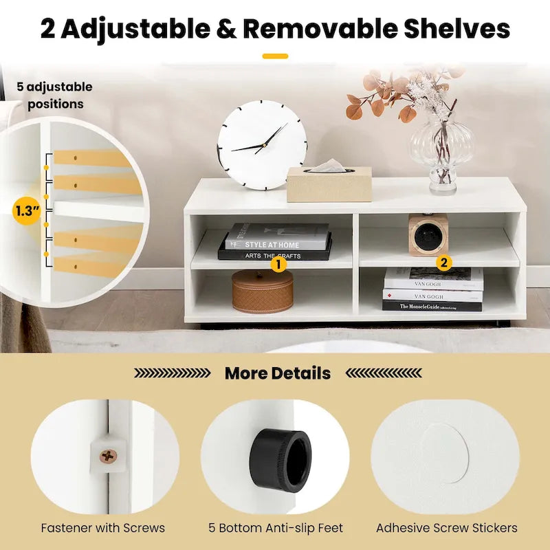 4 Cubby TV Console Table with Adjustable Shelves Entertainment Center