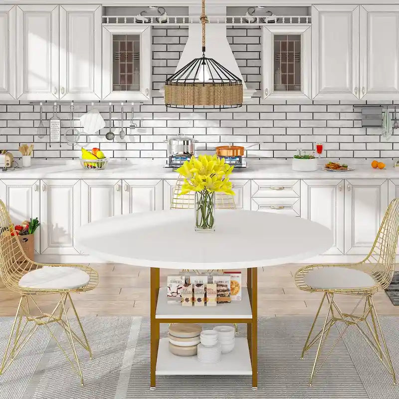Round Dining Table for 4, 47 inch Kitchen Table Small Dinner Table with Storage Shelf
