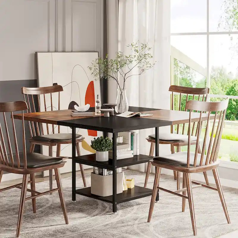 Round Dining Table for 4, 47 inch Kitchen Table Small Dinner Table with Storage Shelf