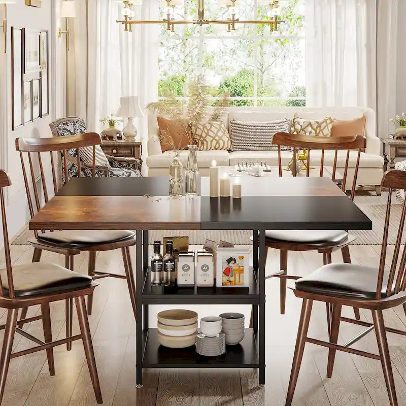 Round Dining Table for 4, 47 inch Kitchen Table Small Dinner Table with Storage Shelf