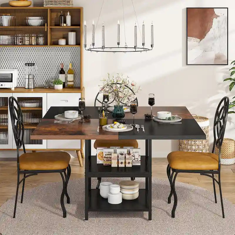 Round Dining Table for 4, 47 inch Kitchen Table Small Dinner Table with Storage Shelf