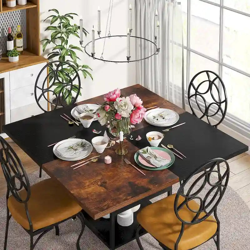 Round Dining Table for 4, 47 inch Kitchen Table Small Dinner Table with Storage Shelf