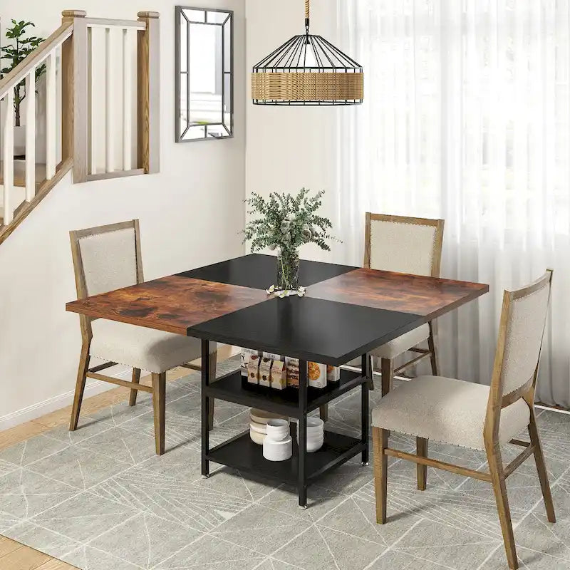 Round Dining Table for 4, 47 inch Kitchen Table Small Dinner Table with Storage Shelf