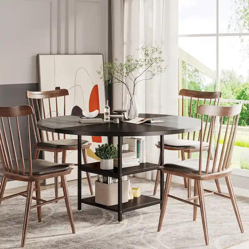 Round Dining Table for 4, 47 inch Kitchen Table Small Dinner Table with Storage Shelf
