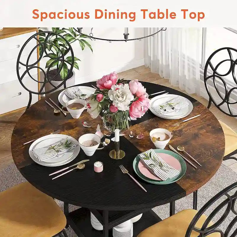 Round Dining Table for 4, 47 inch Kitchen Table Small Dinner Table with Storage Shelf