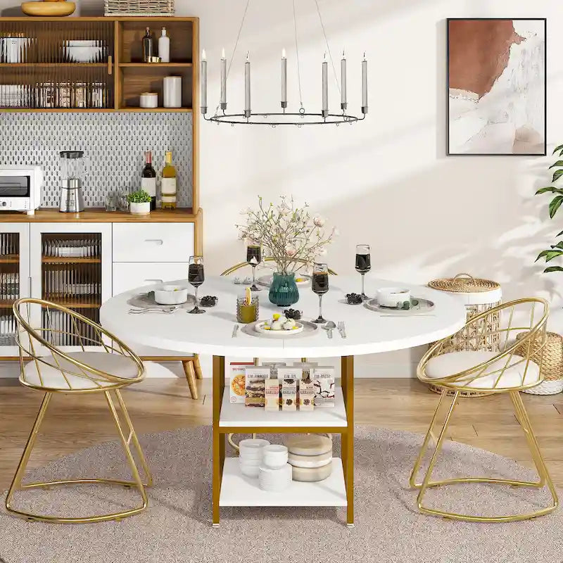 Round Dining Table for 4, 47 inch Kitchen Table Small Dinner Table with Storage Shelf