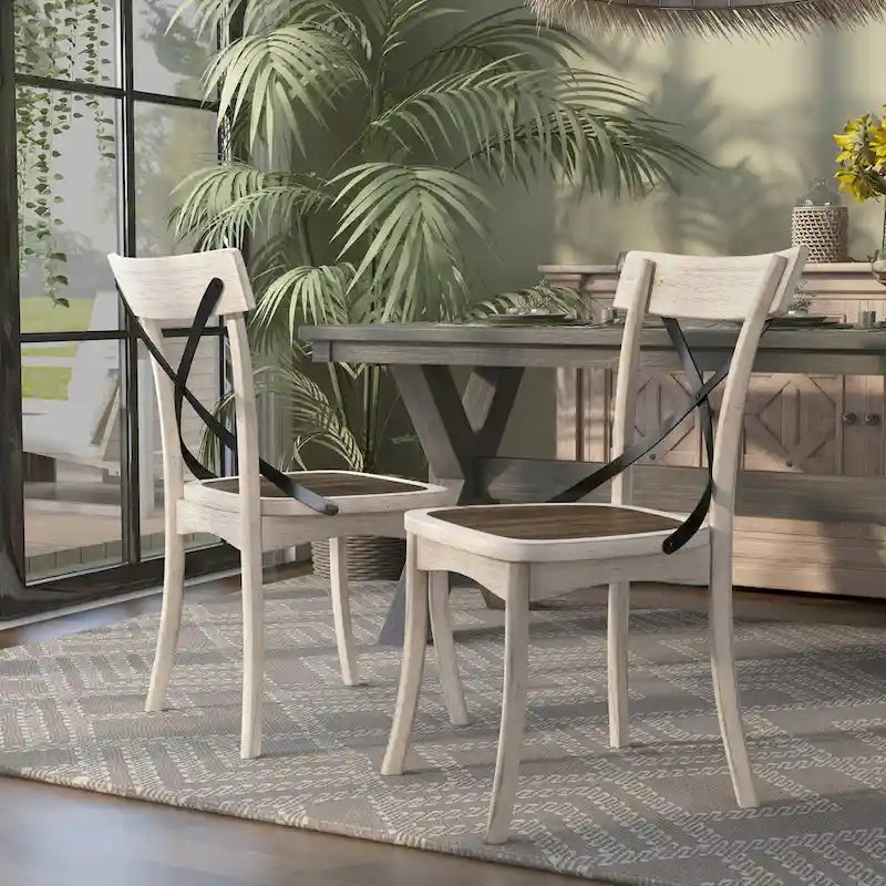 McFarlane Farmhouse Antique White Wood X-backed Chairs by Furniture of America (Set of 2)