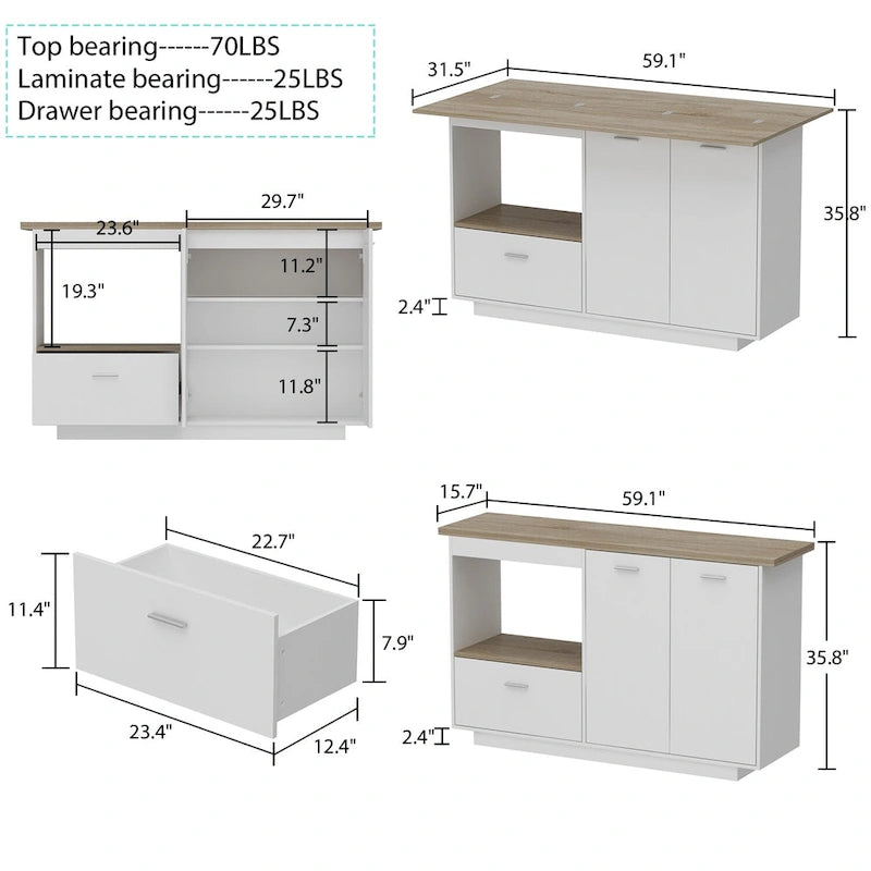 Kitchen Island Side Storage Cabinet Extendable Table Bar Cabinet