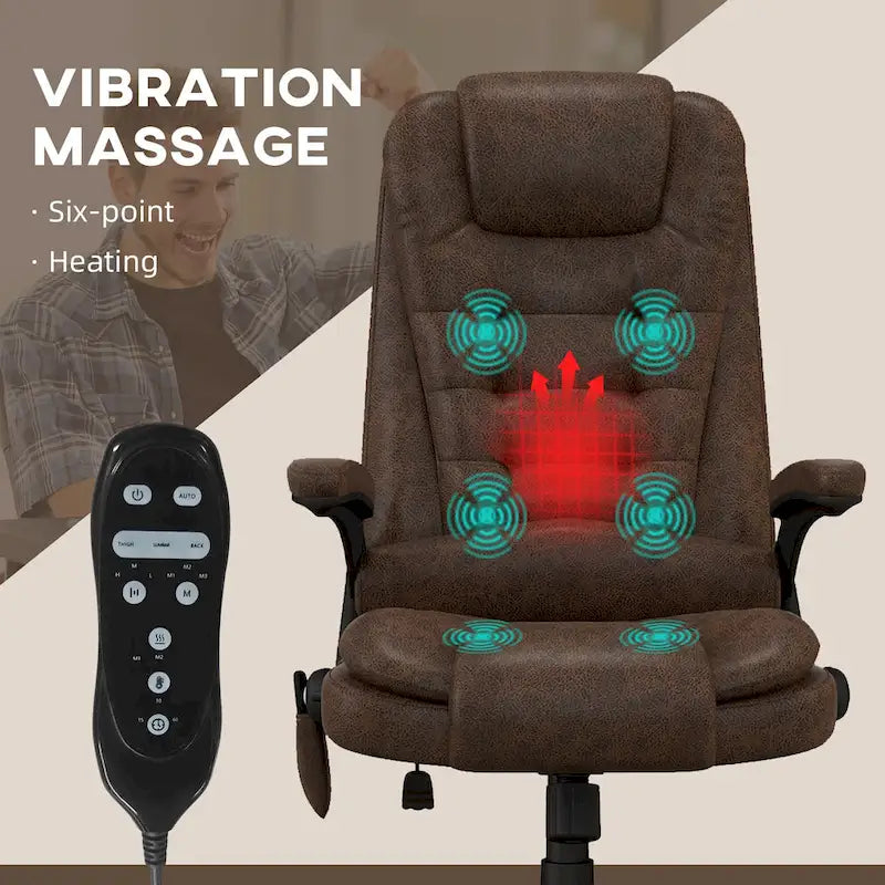 HOMCOM 6 Point Vibrating Massage Office Chair with Heat, Microfiber High Back Executive Office Chair with Reclining Backrest