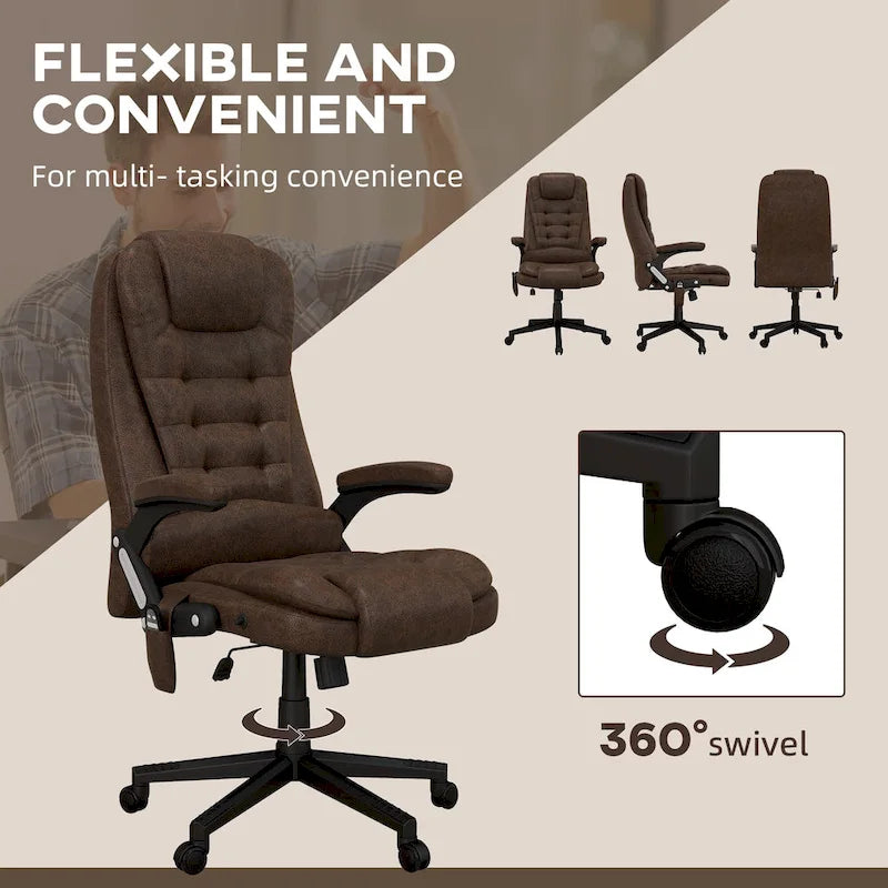 HOMCOM 6 Point Vibrating Massage Office Chair with Heat, Microfiber High Back Executive Office Chair with Reclining Backrest