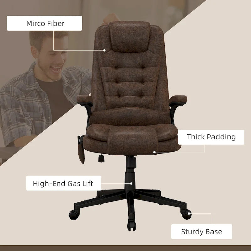 HOMCOM 6 Point Vibrating Massage Office Chair with Heat, Microfiber High Back Executive Office Chair with Reclining Backrest