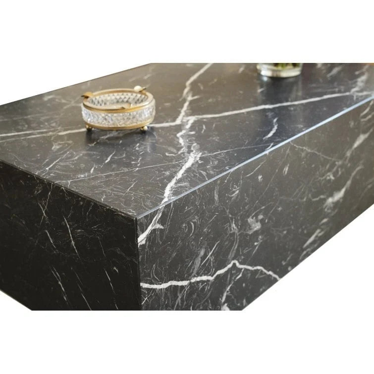 Genuine Marble Block Coffee Table - Black Marble